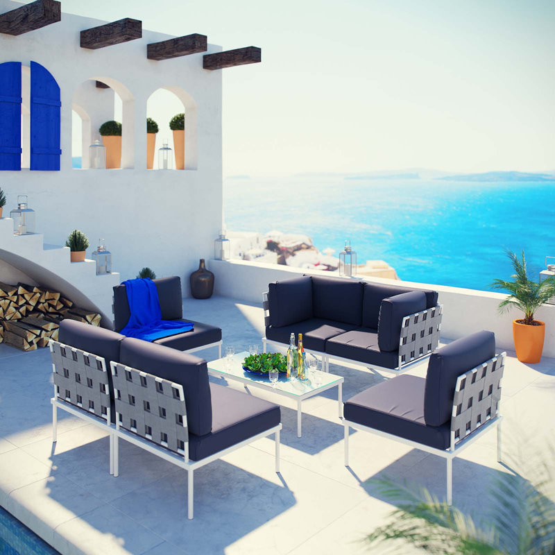 Harmony 7-piece Outdoor Patio Aluminum Sectional Sofa Set, Navy