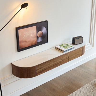 63" Modern Walnut Floating TV Stand Wall-Mounted TV Media Console with 3 Drawers, Fully-Assembled