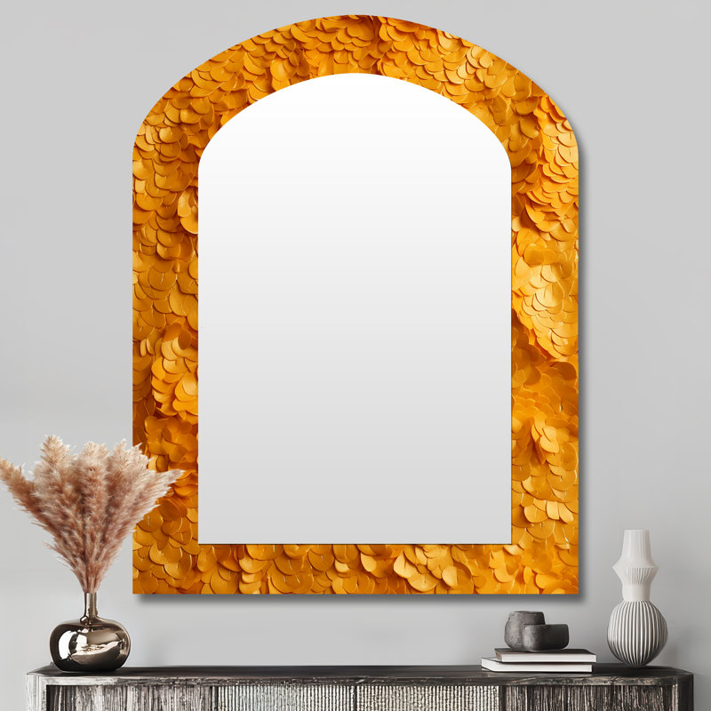 Golden abstract spiral Reverie VI - Abstract Collages Asymmetrical Modern Large Wall Mirror, 43'' x 33''