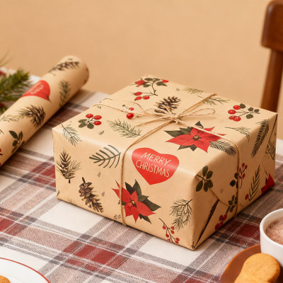Christmas Wrapping Paper Christmas Gift Decoration Paper Vintage Kraft Paper Wrapping Paper Suitable For Christmas Holiday Gift Wrapping And Decoratio