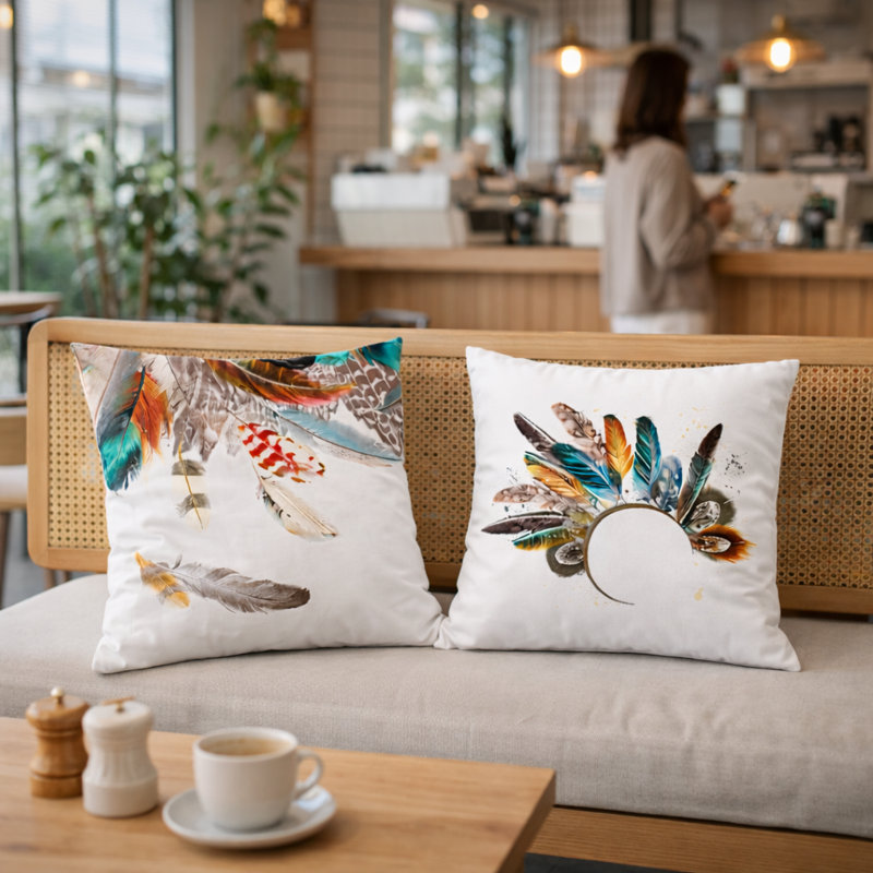 Housse de coussin décorative en plumes de 2 pièces avec housse de coussin décorative de style bohémien 17 x 17 po