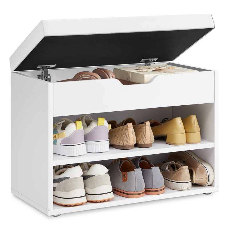 Storage Bench With Padded Seat, White