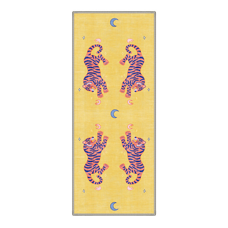 Tigris Animal Yellow Runner for Kids, Washable Hallway Runner with Non-Slip Backing, Runner 2' x 7'