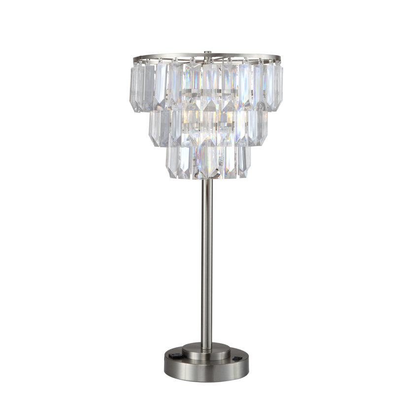 Lampe de table contemporaine à abat-jour en cristal H 27,5 po (1pc / Ctn) (1,01 / 9,25), Chrome chrome
