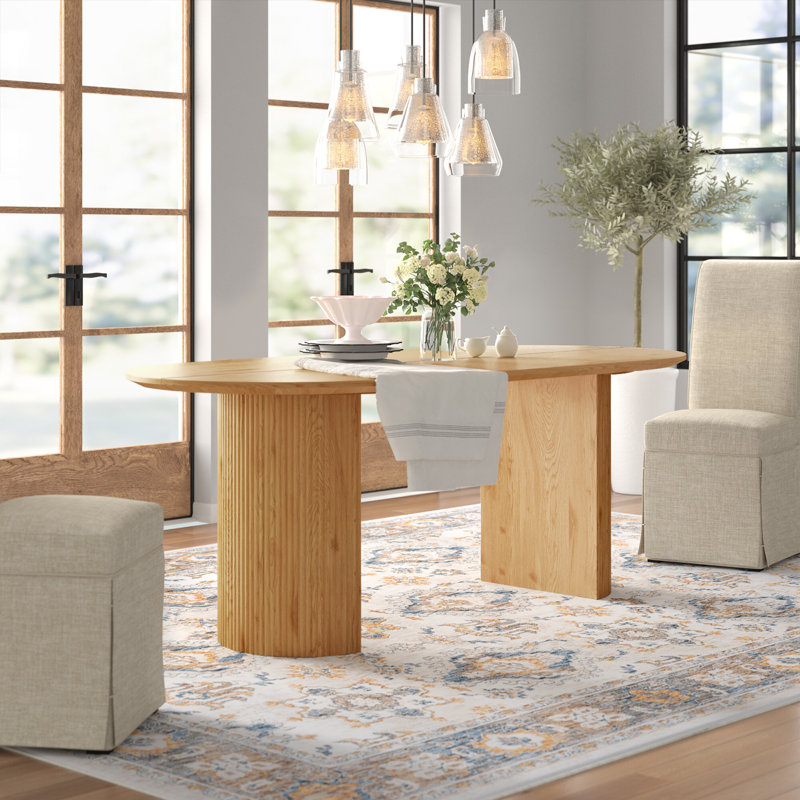 Anirudha 79"  Oval Wood Double Pedestal Base Dining Tables, Oak