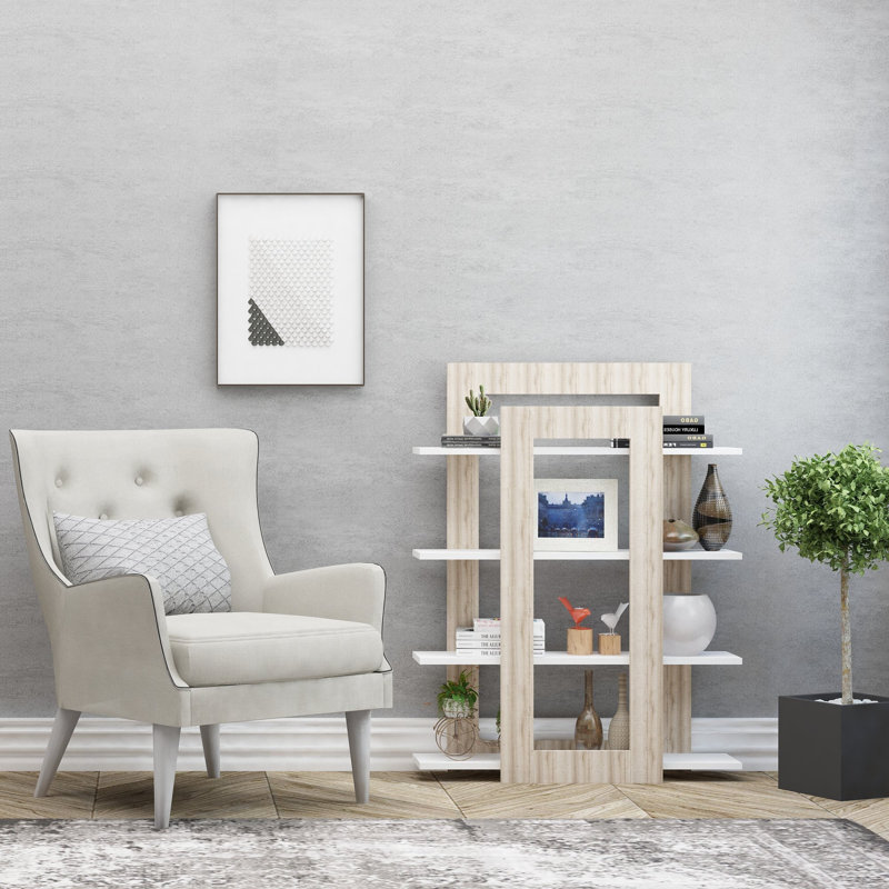 Étagère à livres H 41,34 "x l 35,43" Abdja, Blanc/chêne