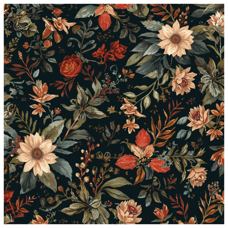 Dark Floral Pattern Double Sided Throw Pillows, 16 x 16 inches