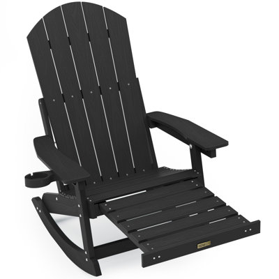 Outdoor Adirondack Rocking Chair With Retractable Ottoman HIPS All Weather Oversized Plastic Patio Rocker Chair by Lark Manor