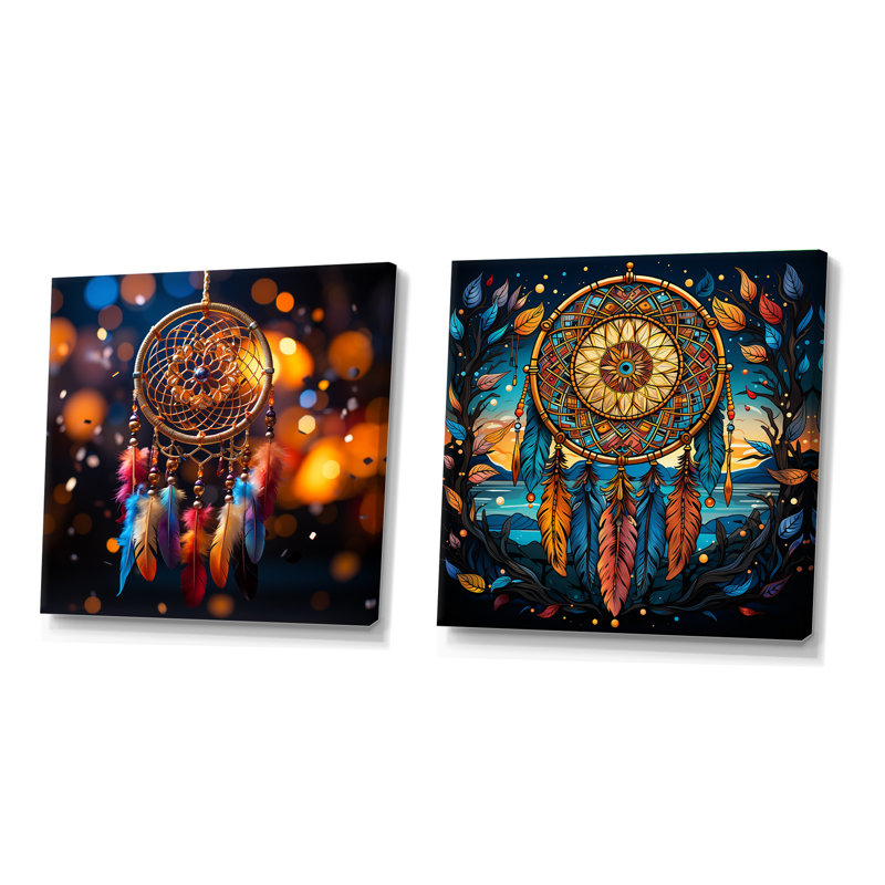 Dreamcatchers Dance - Dream Catcher, ensemble de 2 collages carrés, H 16 po x l 33 po, Toile tendue