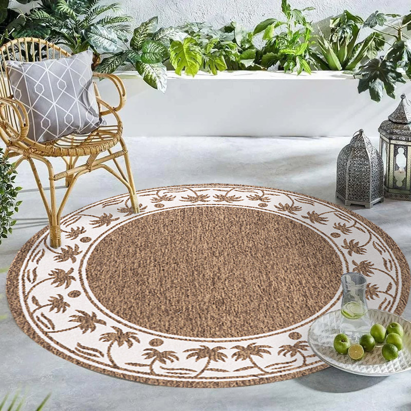 Tapis d'intérieur / extérieur brun Springcreek, Rond 5 pi 2 po