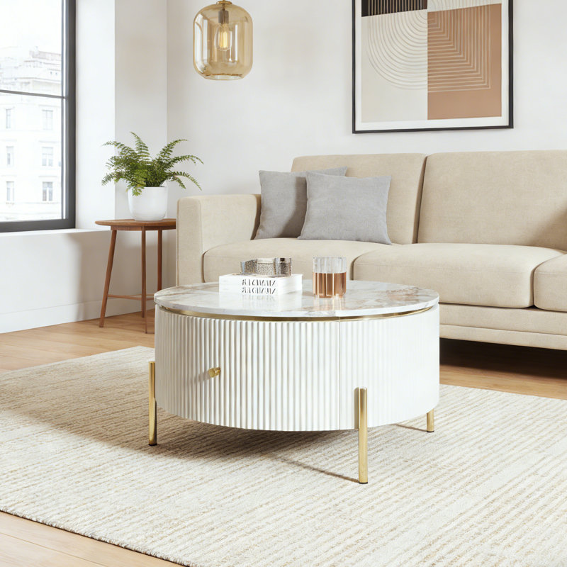 Table basse ronde avec rangement à 2 tiroirs
