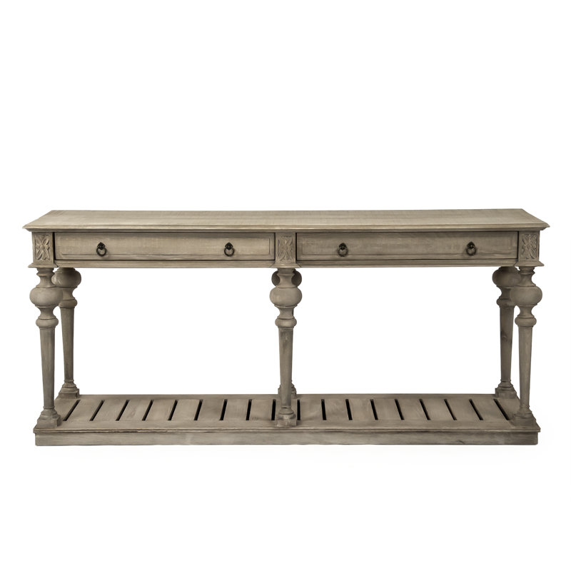 Ash Grey Oak and Metal Sphere-Detailed Console Table with Storage