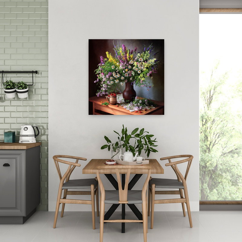 Été fleurs sauvages nature morte rustique abstrait contemporain marguerite fleur art mural, H 32 po x l 32 po