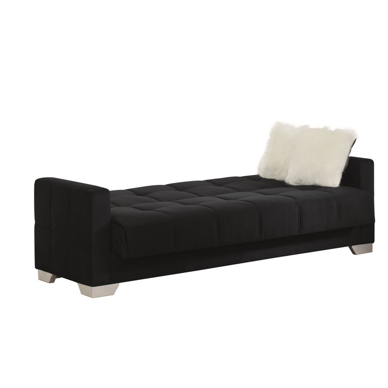 Sheeley Twin 90'' Velvet Tight Back Convertible Sofa, Black Velvet