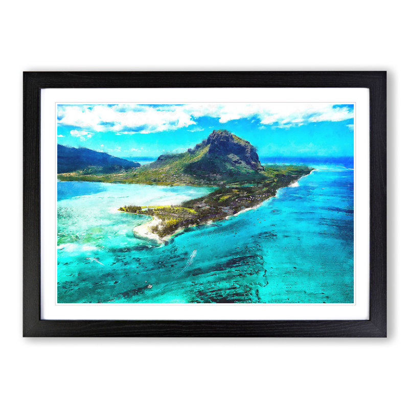 View of Mauritius - Picture Frame Graphic Art, 36cm H x 48cm W x 2cm D, Black