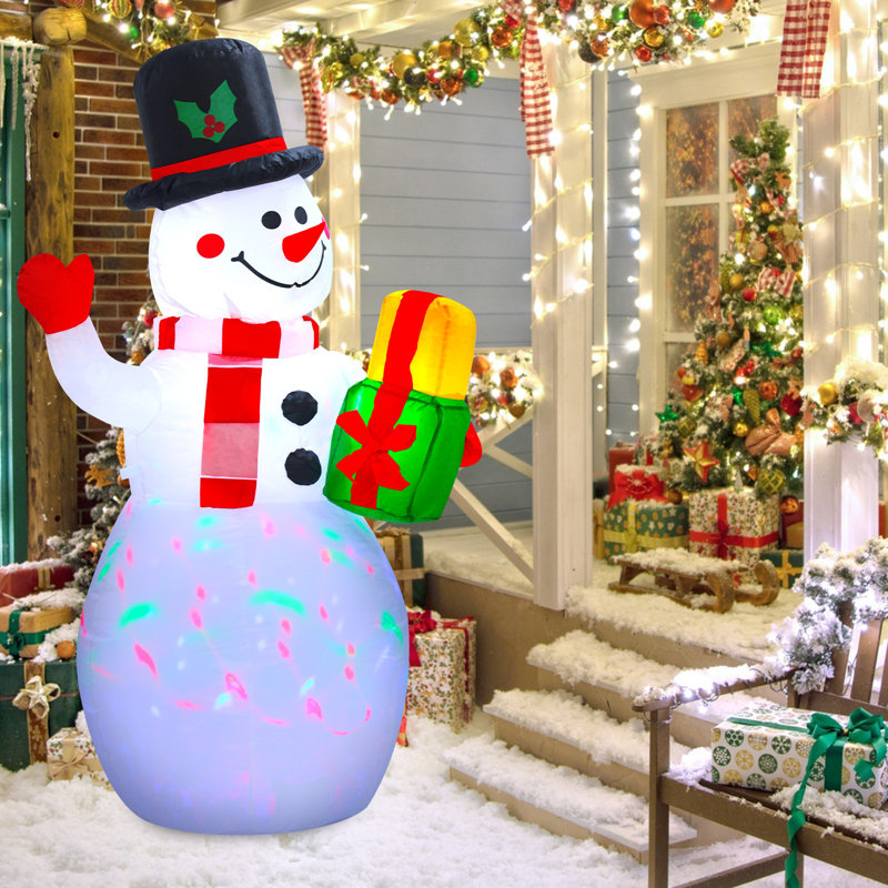 Bonhomme de neige gonflable de décoration de Noël, bonhomme de neige gonflable avec lumières DEL et boîtes-cadeaux