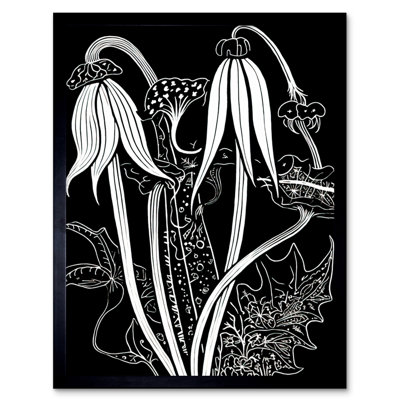 Lynsee Arisaema Flowers Black And White Contour Folk Art - Single Picture Frame Print