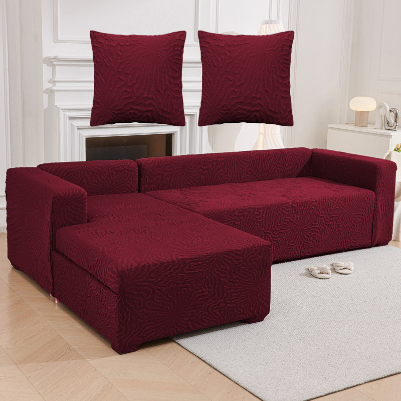 Housse pour canapé modulaire en L 3 + 4 places avec 2 taies d'oreiller, housse de protection pour meubles extensible
