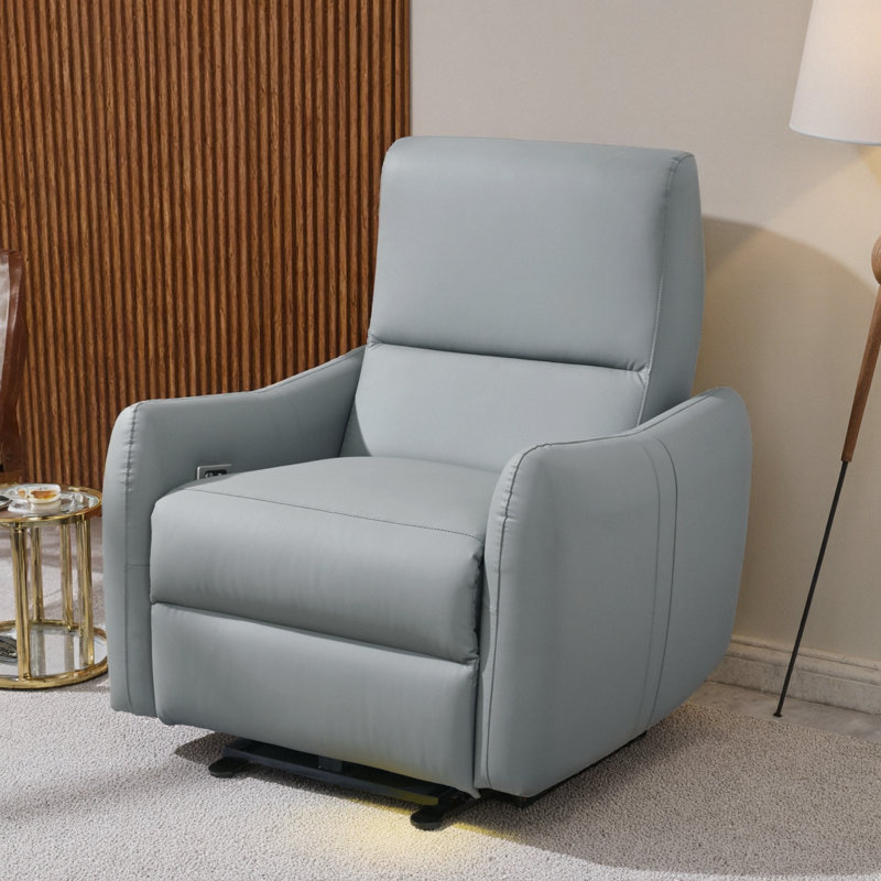 Wall-Hugger Power Recliner Chair for Small Spaces, 32" Wide PU Leather Electric Recliner w/ USB-C Port, Blue