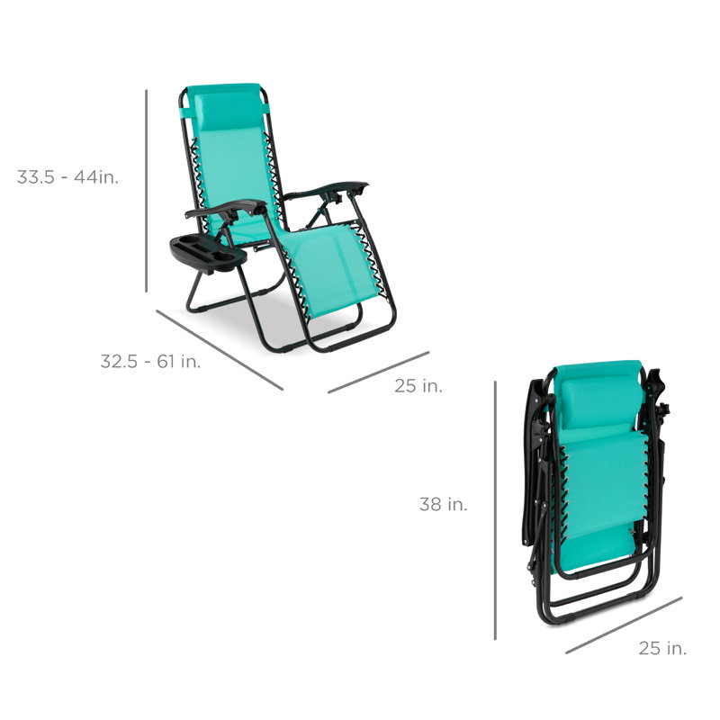 Nathen Zero Gravity Lounge Chair Recliners for Patio, Pool w/ Cup Holder Tray, Mint