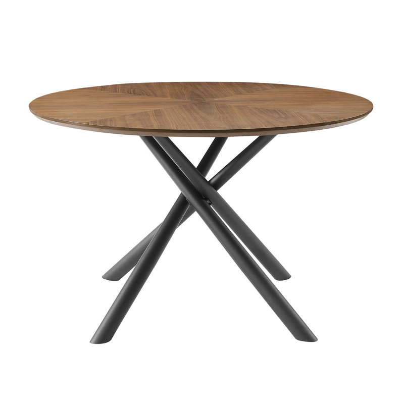 Table basse ronde en MDF avec table basse et pieds de table de loisirs, base en métal, facile à assembler, Noyer