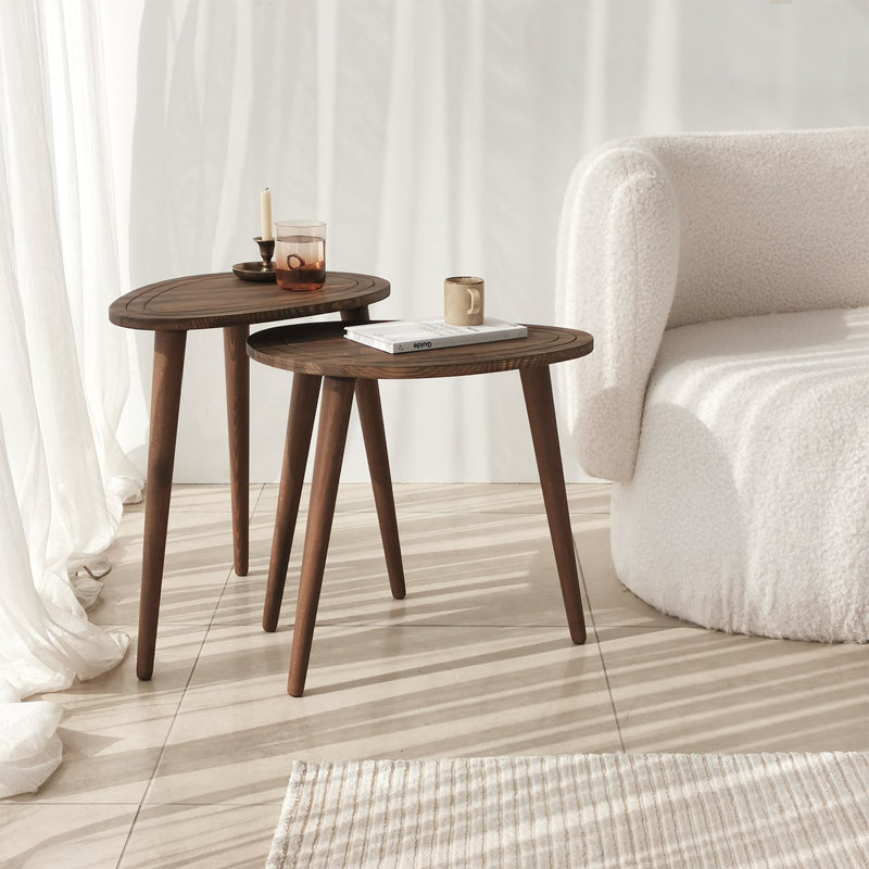 Elegant Nesting Table Set (2 Pieces), Walnut Finish, 19.7 x 18.9 x 13.0 inches & 19.7 x 20.5 x 13.0 inches | 100% High Quality Pine & Beech Wood | Modern Scandinavian Design for Stylish Living Spaces