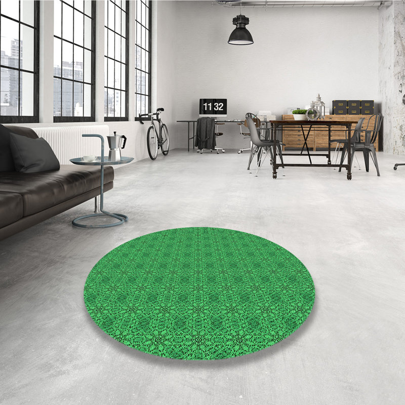 Tapis 100% à motifs lavables à la machine 2989 WSHPAT488GRN, Rond 3 pi