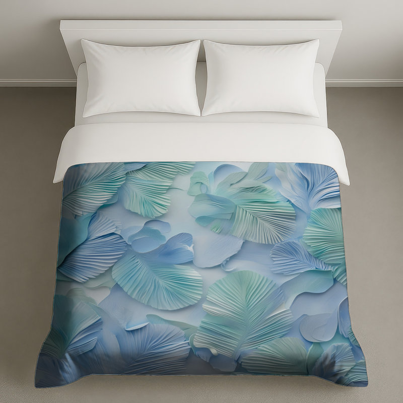 Housses de couette texturées à feuilles bleues et vertes, Grand lit