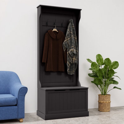 Black 3-in-1 Entryway Hall Tree with Storage Bench, Shoe Cabinet & Coat Rack