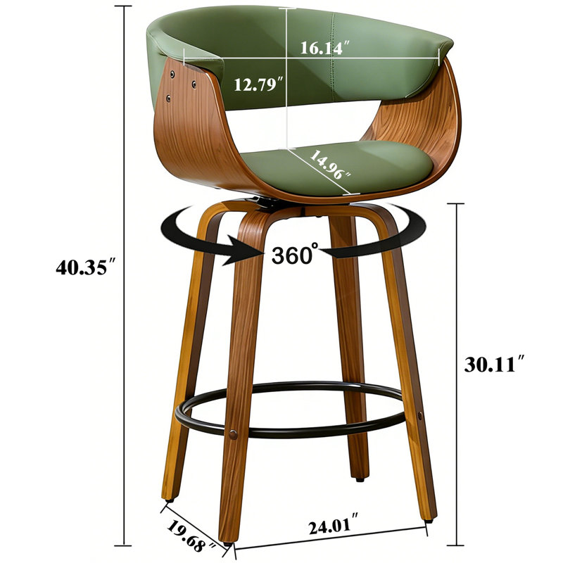 Tabouret pivotant 30 po avec repose-pieds Modern, Tabouret de bar (siège d'une hauteur de 30 po), Vert