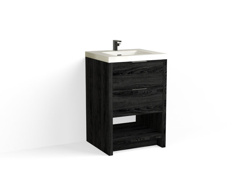 Vue 24" W Freestanding Single Bathroom Vanity, Matte White/Single, Matte Black, Charred