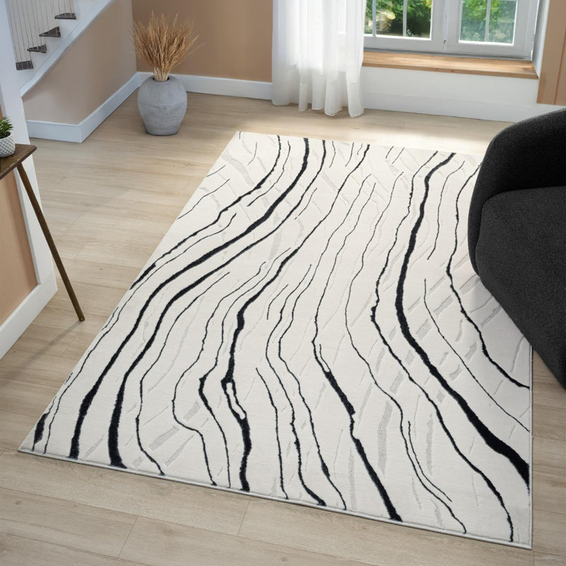 Modern Abstract Wave Area Rug, Rectangle 4'11" x 7'2"