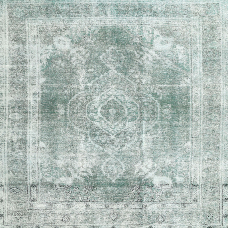 Tapis contemporain vert mer, Carré 5 pi