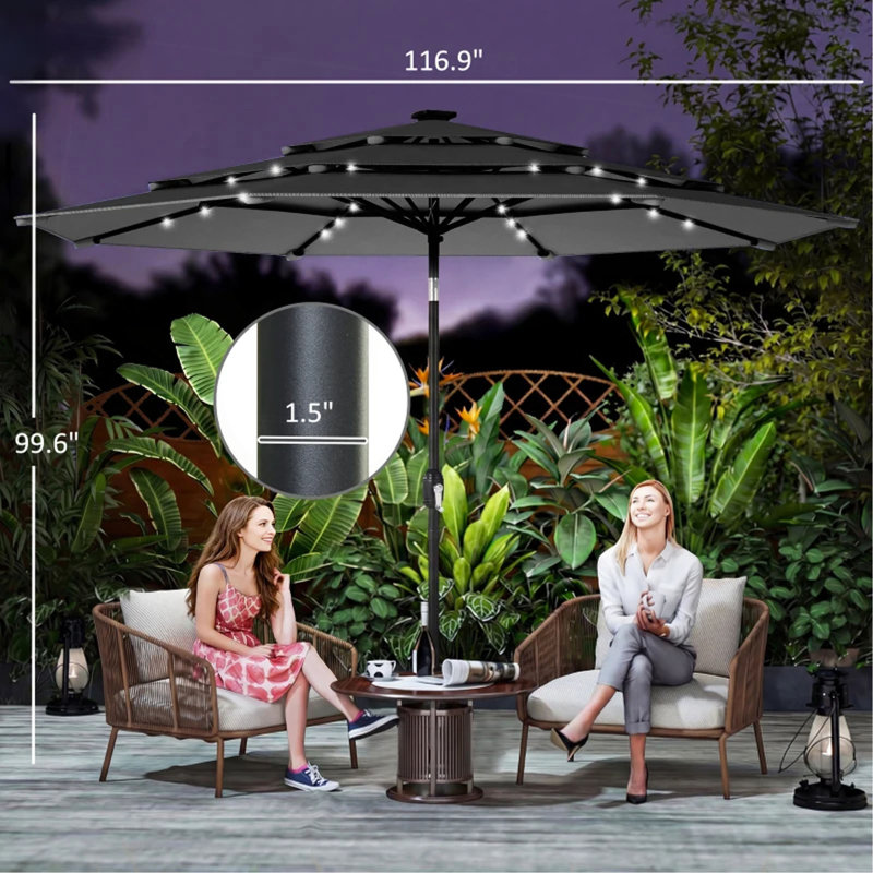 Parasol de table d'extérieur à 3 niveaux, parasol de patio extérieur (seulement parasol)