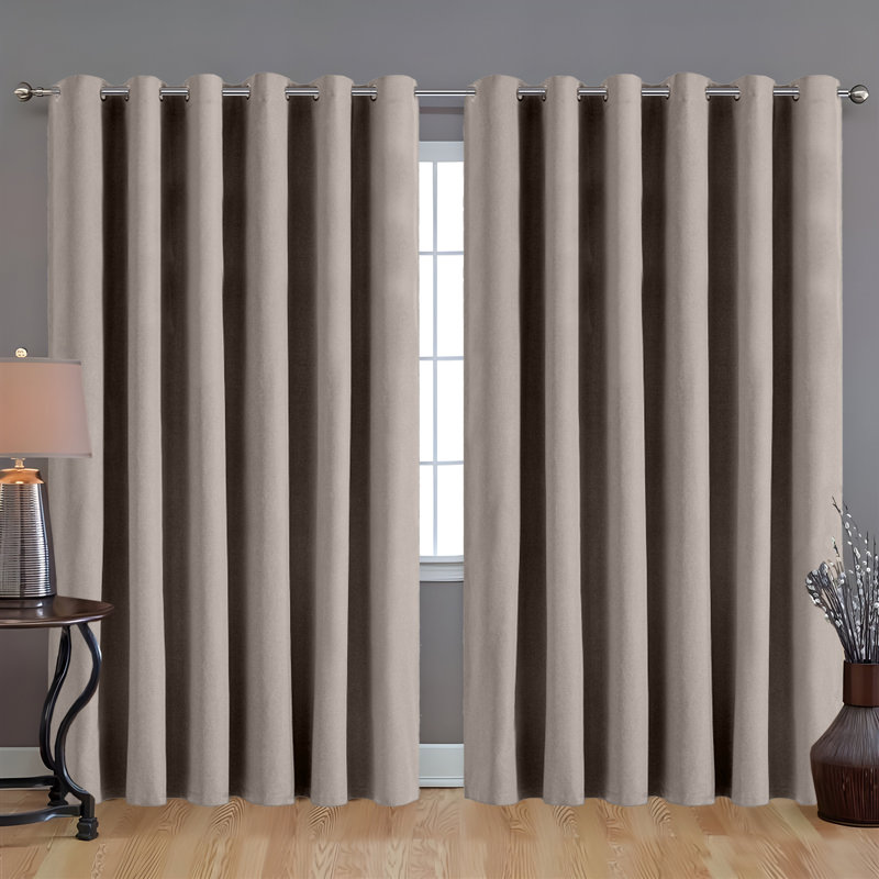Linen 100% Blackout Eyelet Ring Top Readymade Curtain for Window & Doors 2 Panel , Beige, 168cm Width x 228cm Drop