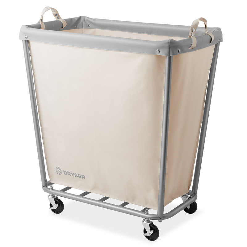 Large White Canvas and Steel Frame Laundry Hamper with Wheels