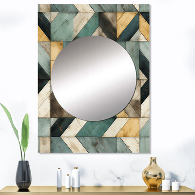 Planche cubique rustique jaune et bleu Teufik - miroir mural rétro unique, impression graphique