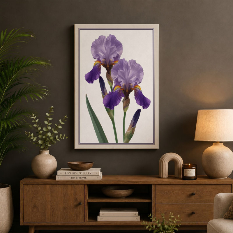 Twin Irises Botanical - Wrapped Canvas, Sage Border, 24x16 - 61.0 x 40.6 cm