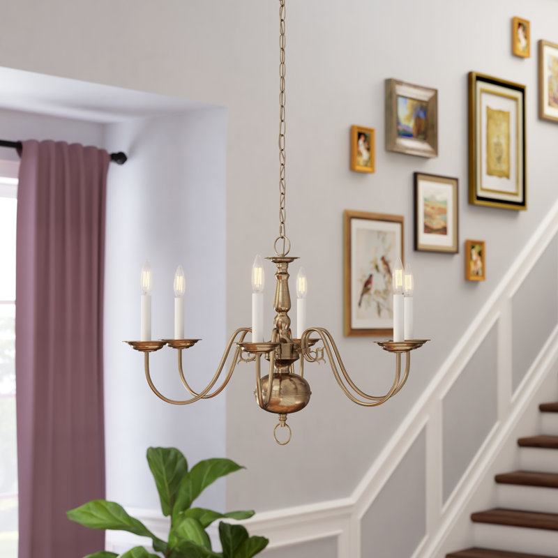 Benedetto Dimmable Chandelier, Antique Brass, 6