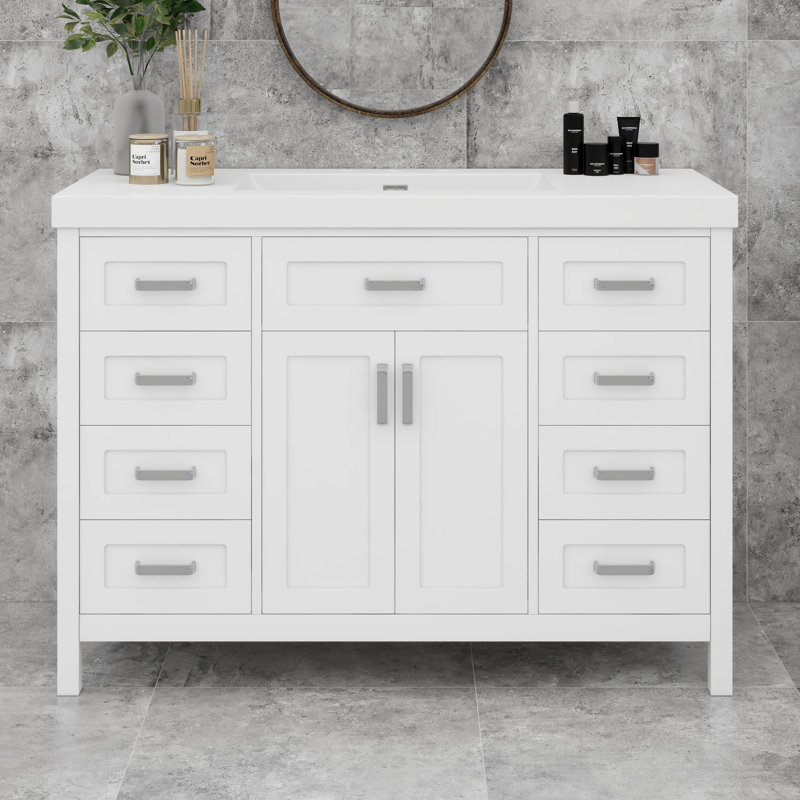 Meuble-lavabo 48 po avec lavabo, 2 portes et 8 tiroirs 48 po, Blanc