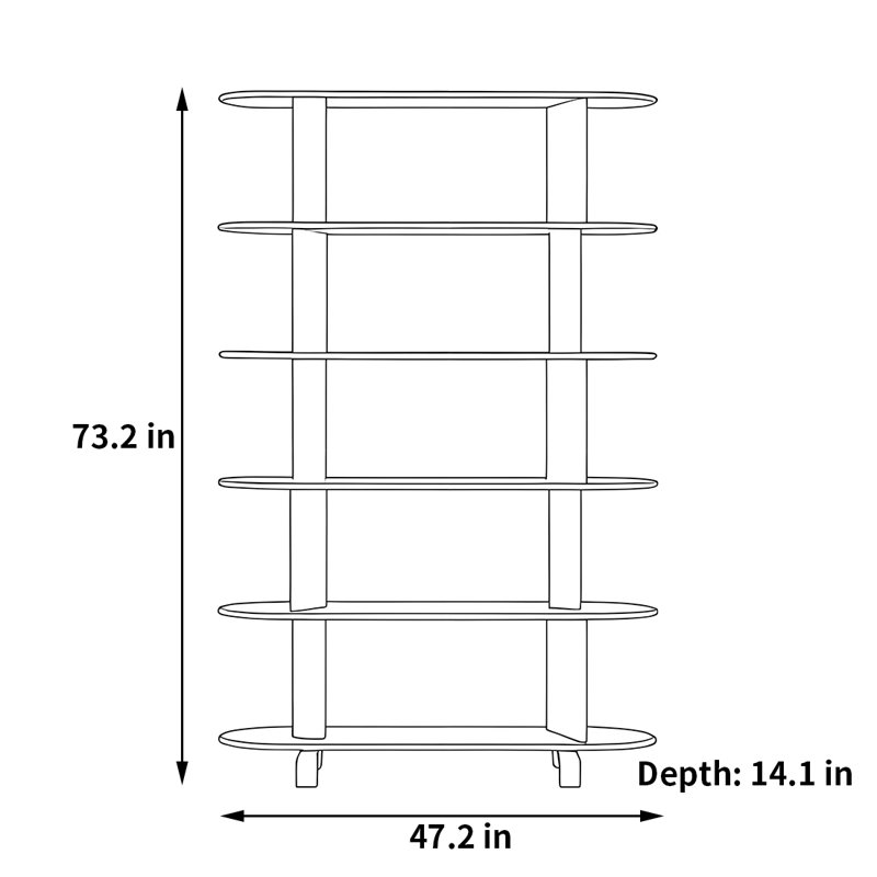 Bibliothèque artistique et tendance, Brun / Noir, (6 tablettes) H 73,2 po x l 47,2 po x P 14,1 po