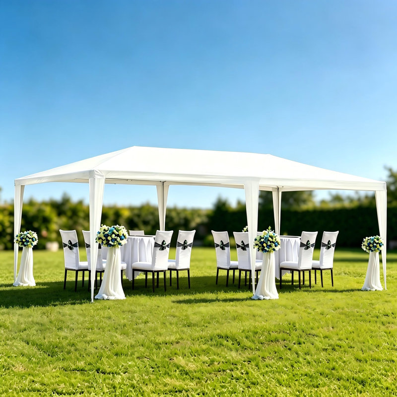 Outdoor Steel Frame Party Gazebo Canopy Tent, 3x6m / 3x9m Waterproof PE Shelter Fits 20-30 Guests for Wedding Backyard BBQ Events