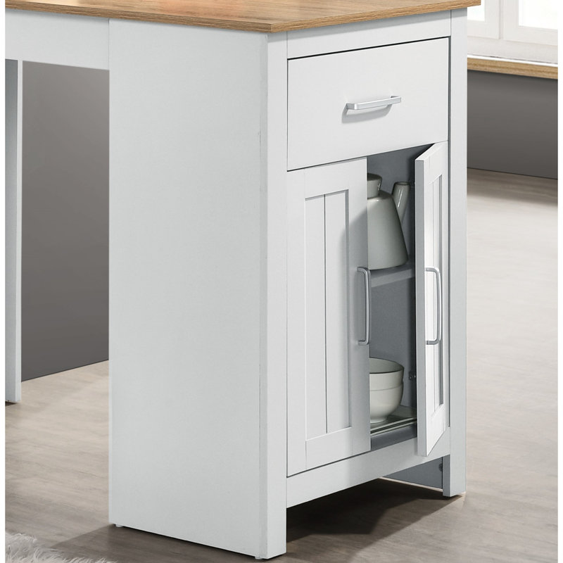 Table de 47 po à hauteur de comptoir, chêne et blanc, tiroir et armoire, 2 tiroirs multi-usages, 2 sièges