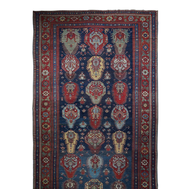 Tapis brun / orange / bleu en laine noué à la main de conception unique 10 pi 6 po x 17 pi 8 po