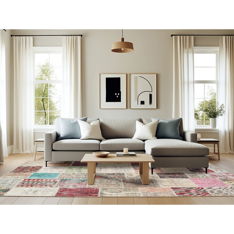 Tapis gris/rose/beige contemporain, Rectangle 6 pi x 9 pi