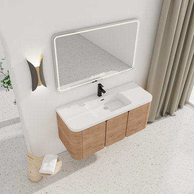 Meuble-lavabo mural 48 po avec lavabo en résine blanche et 3 portes à fermeture douce