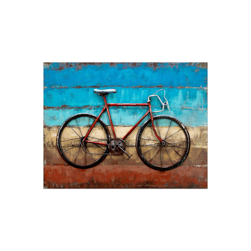 Cycling to the Beach print on metal