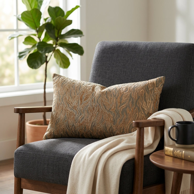 Coussin rectangulaire en tissu Plutus Yarns, Bronze bruni, 20 po x 26 po