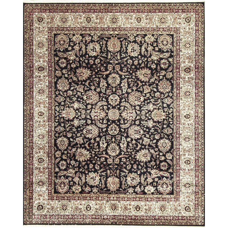 Tapis noir et beige noué à la main de haute qualité