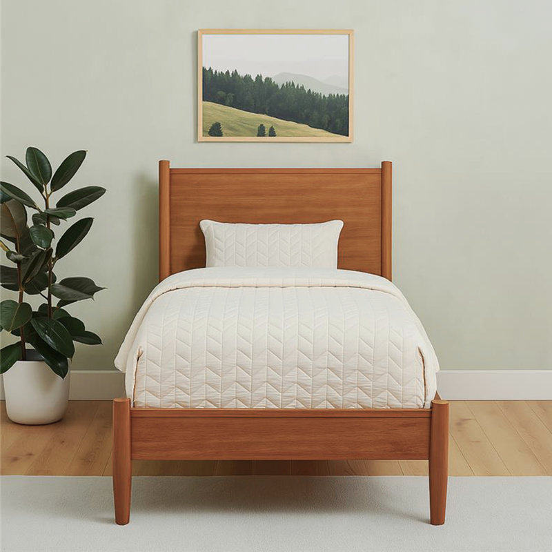 Lit plateforme en chêne massif de style Mid-Century, fabrication en bois massif, ensemble de lattes, lit moderne à finition incontournable pour la chambre à coucher, pieds fuselés ronds, structure de base de soutien, point focal